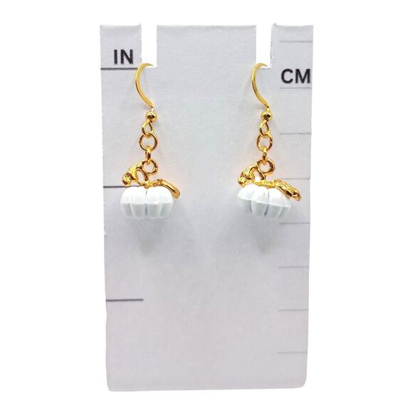 White Pumpkin Dangle Earrings – Cute Fall Accessory – Thanksgiving - Picture 4 of 4
